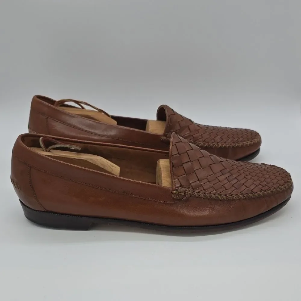 Cole Haan Tan Woven Leather Slip-On Loafers